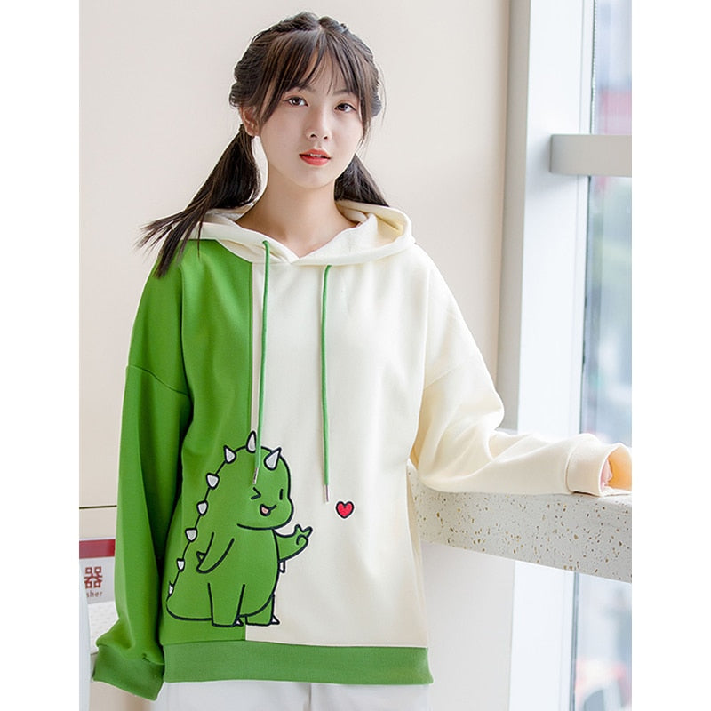 Cartoon Dinosaur Print Casual Cute Hoodies