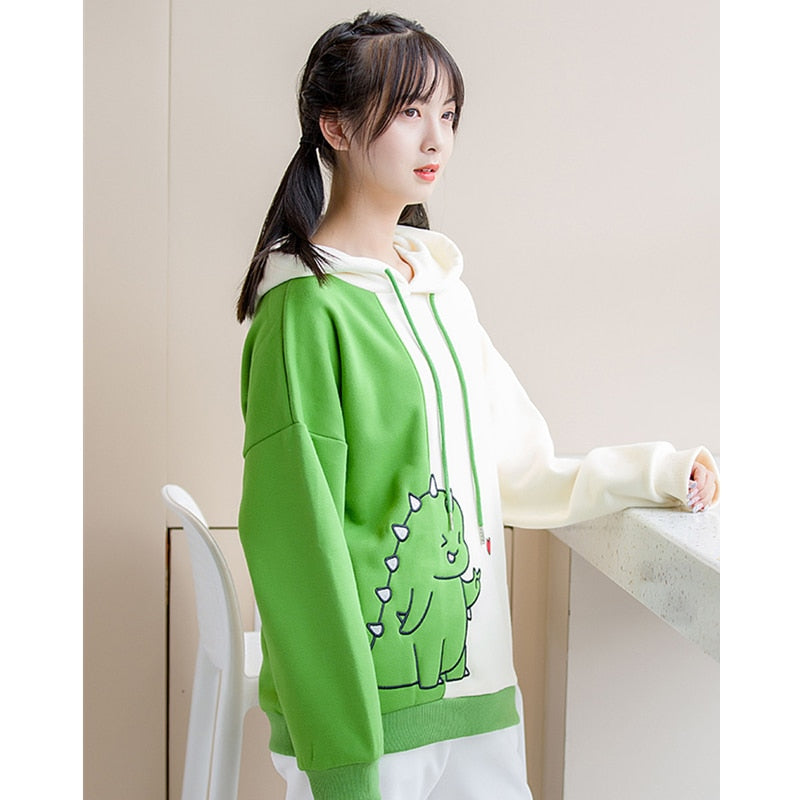 Cartoon Dinosaur Print Casual Cute Hoodies