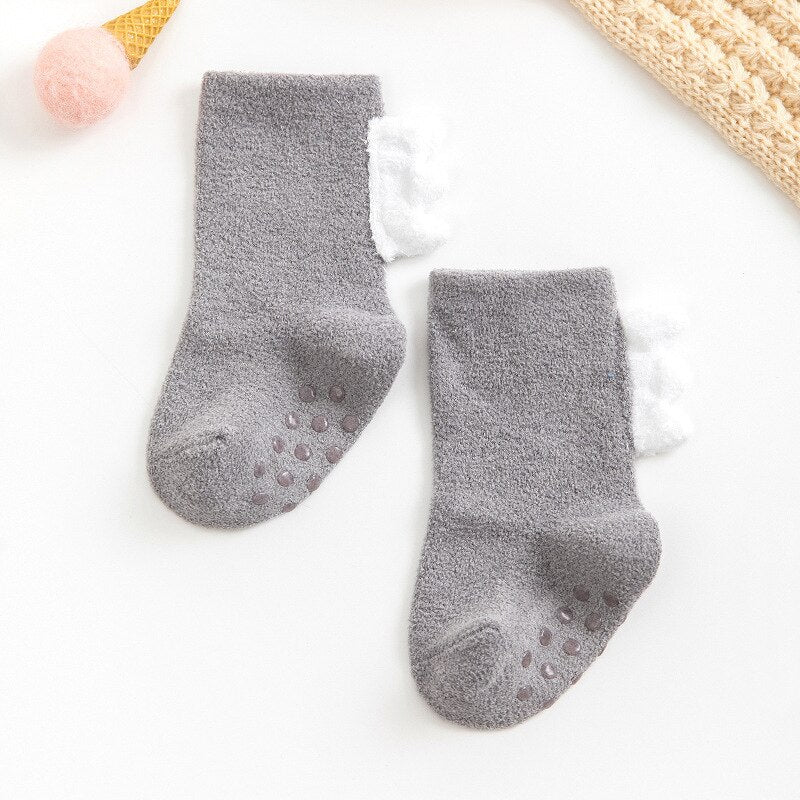 Toddler Kids Socks Newborn Baby Prewalker Winter Thick Coral Fleece Cotton Dinosaur Girl Autumn Infant Boy Cartoon Sock 0-5T