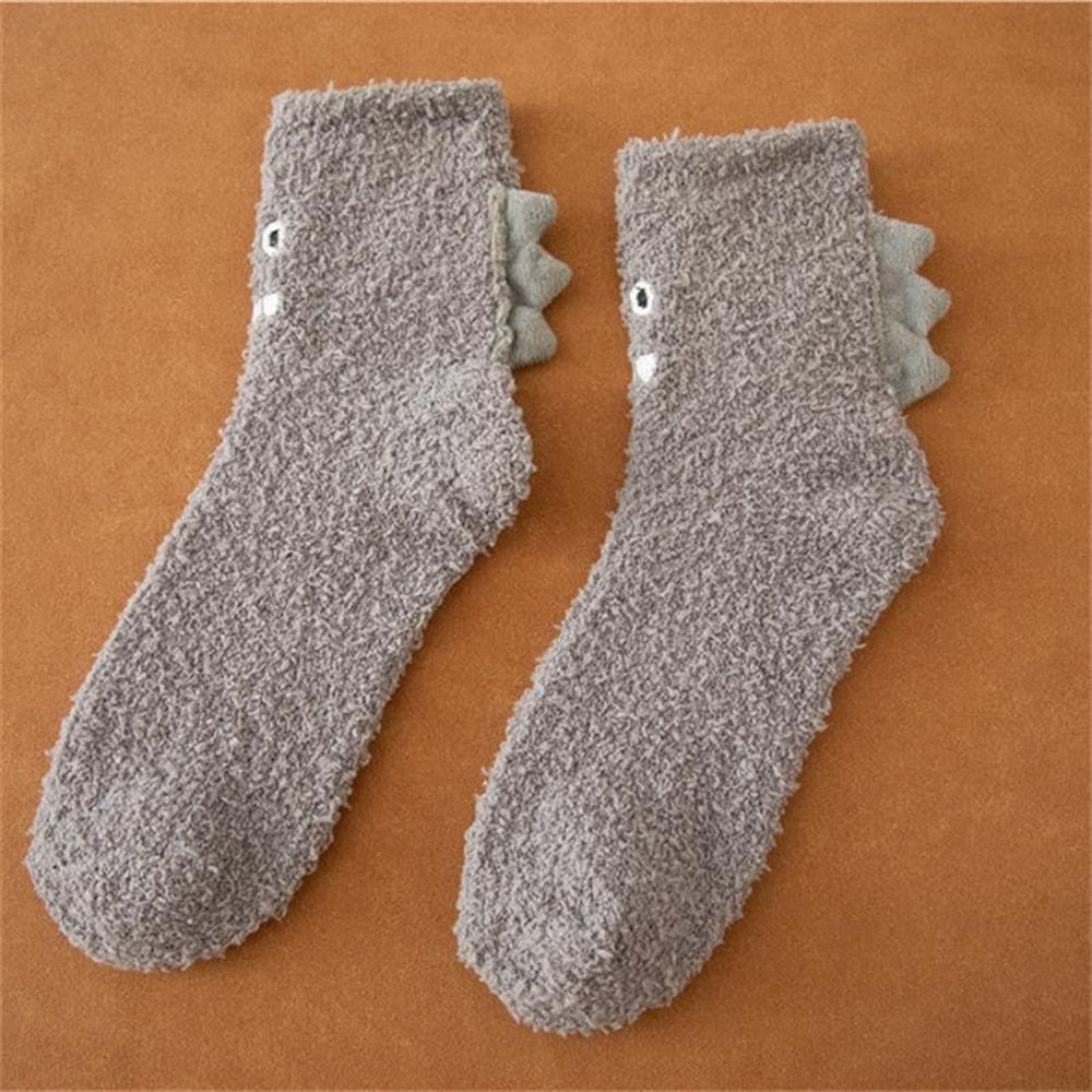 Dinosaurs City: New Funny 3D Little Dinosaur Fluffy Socks - Keeps Your Feet Warm and Cozy