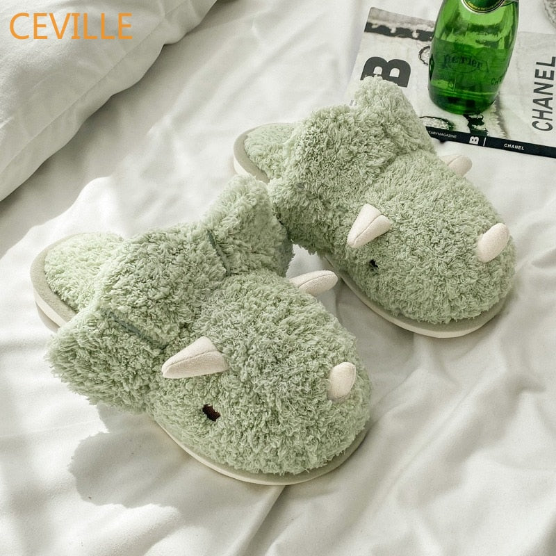 New Home Slippers Cute Shark Dinosaur Slippers Men Women Slides Couple Shoes 2022 Winter Flannel Thicke Warm Cotton Slippers