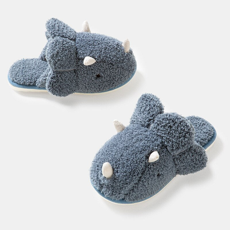 New Home Slippers Cute Shark Dinosaur Slippers Men Women Slides Couple Shoes 2022 Winter Flannel Thicke Warm Cotton Slippers