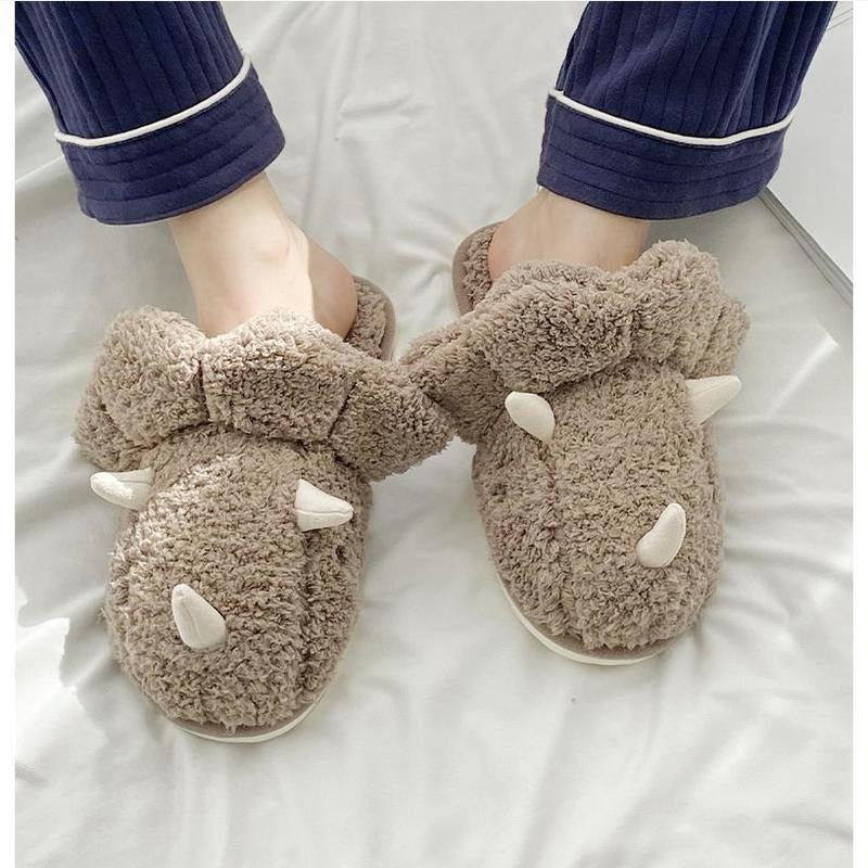 New Home Slippers Cute Shark Dinosaur Slippers Men Women Slides Couple Shoes 2022 Winter Flannel Thicke Warm Cotton Slippers