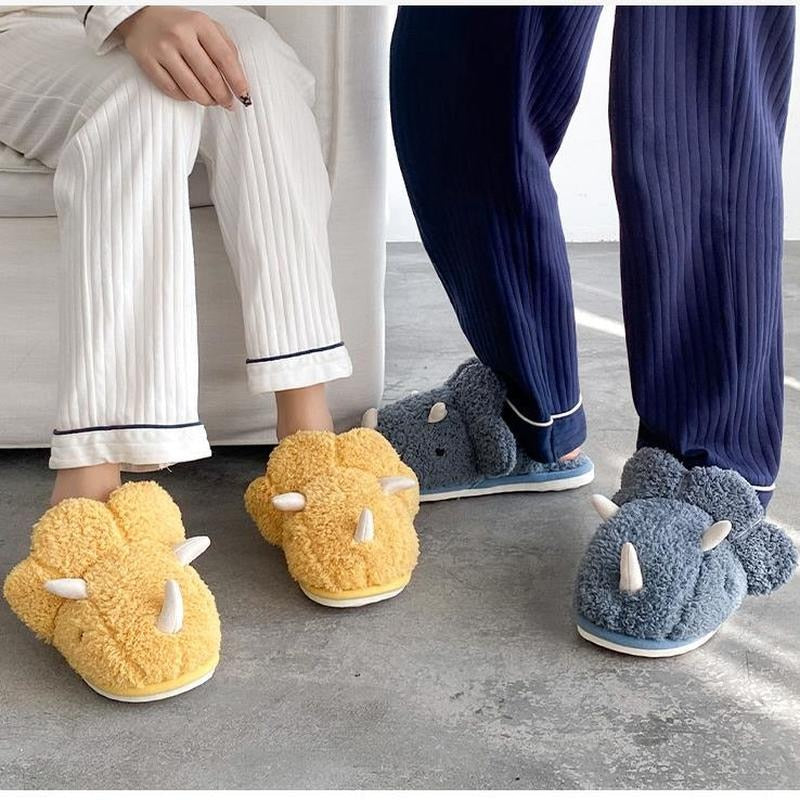 New Home Slippers Cute Shark Dinosaur Slippers Men Women Slides Couple Shoes 2022 Winter Flannel Thicke Warm Cotton Slippers