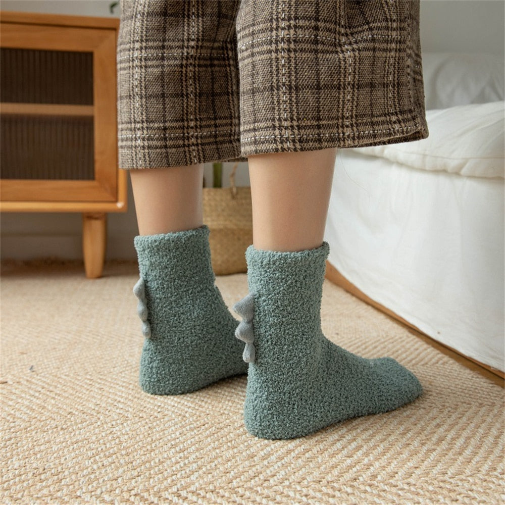 Dinosaurs City: New Funny 3D Little Dinosaur Fluffy Socks - Keeps Your Feet Warm and Cozy