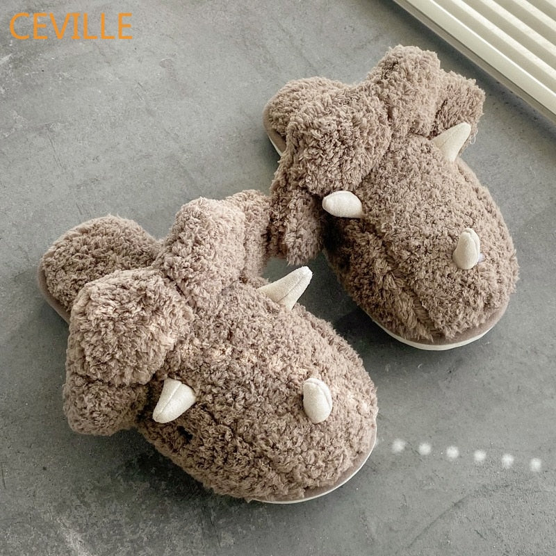 New Home Slippers Cute Shark Dinosaur Slippers Men Women Slides Couple Shoes 2022 Winter Flannel Thicke Warm Cotton Slippers