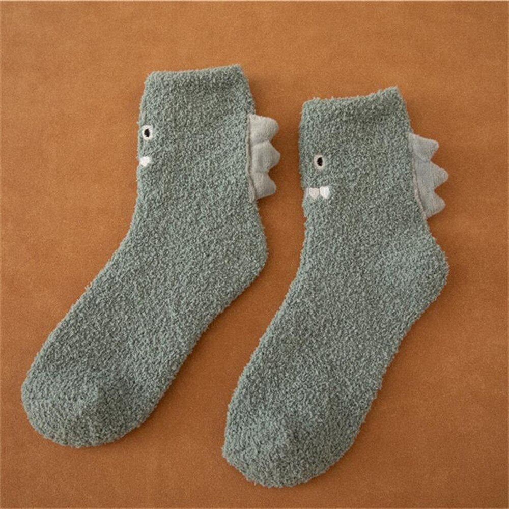 Dinosaurs City: New Funny 3D Little Dinosaur Fluffy Socks - Keeps Your Feet Warm and Cozy