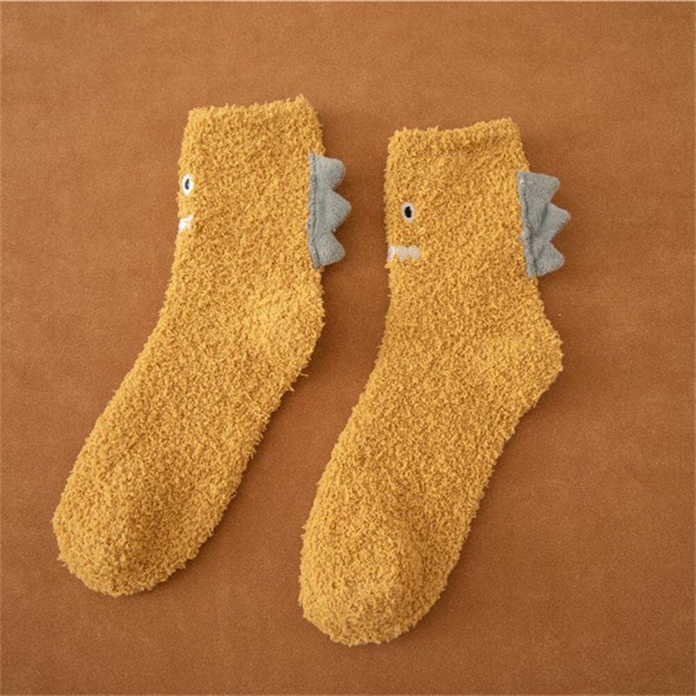 Dinosaurs City: New Funny 3D Little Dinosaur Fluffy Socks - Keeps Your Feet Warm and Cozy