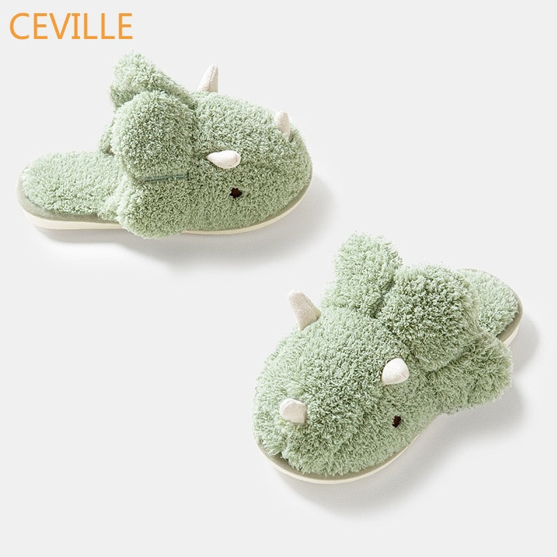 New Home Slippers Cute Shark Dinosaur Slippers Men Women Slides Couple Shoes 2022 Winter Flannel Thicke Warm Cotton Slippers